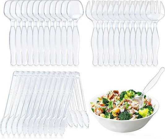 36Pcs Clear Plastic Serving Utensils Disposable Serving Spoons Forks Tongs for Party Utensils Supplies for Dinner Parties Buffets Salad Noodles Soup and Weddings (Clear)