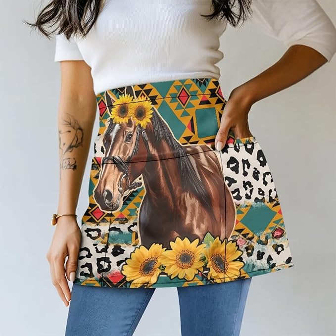 Server Waitress Waist Apron with 3 Pockets, Short Aprons for Servers,Waiter Apron For Waiter Accessories