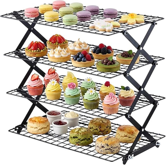 ShellKingdom 4 Tier Collapsible Cooling Rack, Outdoor Camping Picnic Shelf, Wire Cooling Rack for Baking, Cookies, Cake, Roasting, Grilling, Drying Rack - Black