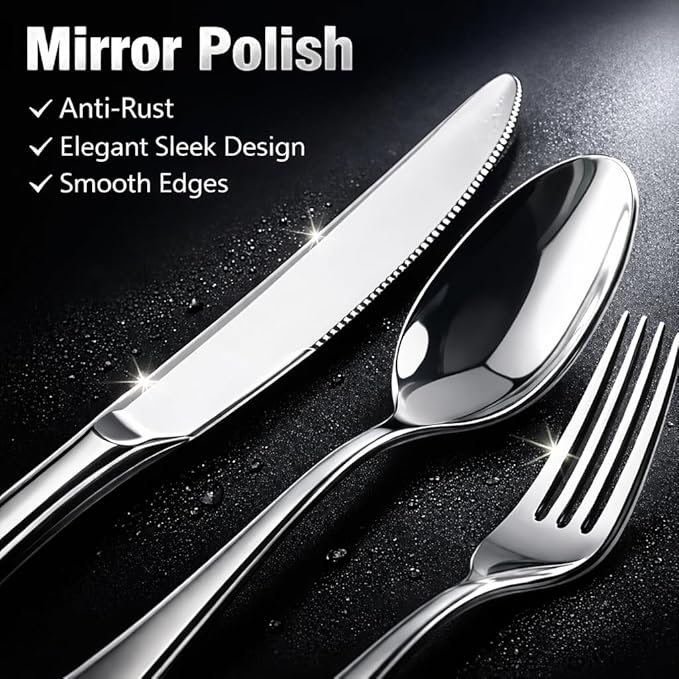 Silverware Set for 8, Stainless Steel Flatware Cutlery Set for 8, Mirror Polished, Dishwasher Safe, Tableware Set for Home, Kitchen, Wedding, Party