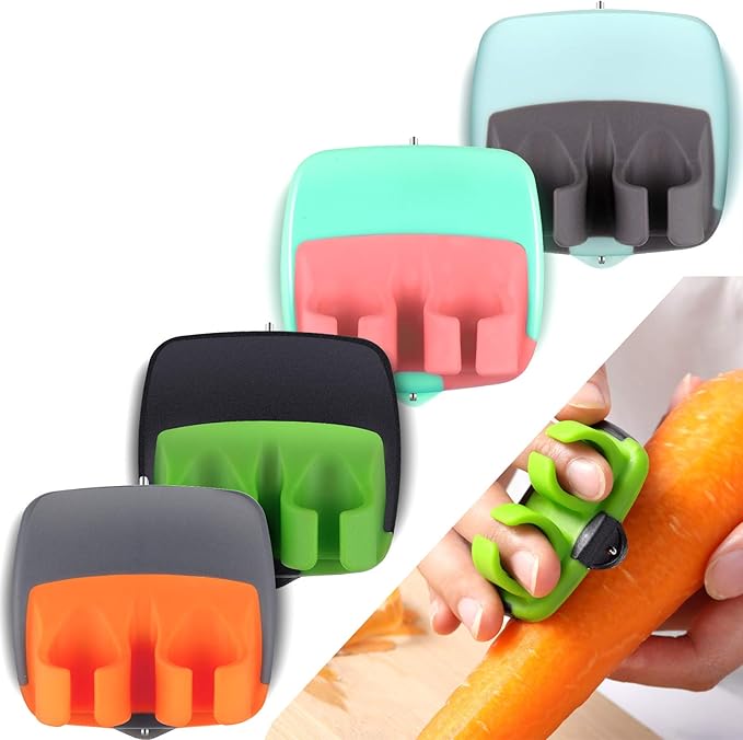 Mudder 4 Pieces Finger Vegetable Palm Peeler Kitchen Fruit Potato Peeler with Comfortable Rubber Finger Grip For Pumpkin Carrot Cucumber Potato