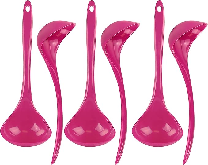 Reston Lloyd Melamine Soup Ladle Kitchen Utensil, Premium Quality Utensil with Heat Resistant Ergonomic Handle, Durable BPA-Free Plastic, 10.5 inch long, 6pc Set, Magenta