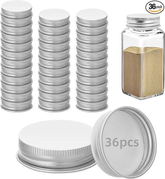 36 Pcs Silver iron Jar Lids Lids for 4 oz and 6 oz Square Spice Jars Reusable Can Airtight Spice Storage Canning Lids for Nice Sealing Kitchen (36)