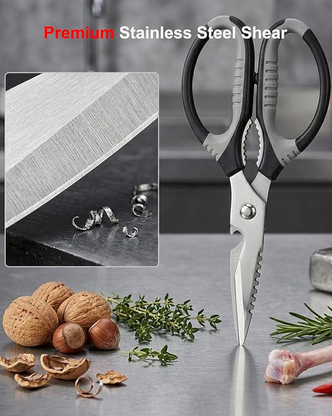 All Purpose Kitchen Scissors, Heavy Duty Kitchen Shears with Serrated Blade, Sharp Stainless Steel Food Scissors for Meat Chicken Herb, Dishwasher Safe Cooking Scissors