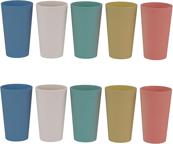 LuckyZone Wheat Straw Unbreakable Cup | 20 oz Reusable Water Drinking Glasses Sets of 10 | Lightweight Tumbler for Kitchen Outdoor | Dishwasher Safe, BPA Free, Eco friendly (20 oz, 10Pcs/ 5Color-H)