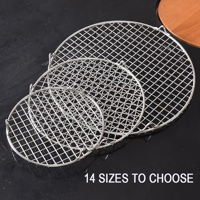 Cooking Rack with Legs 304 Stainless Steel Dia 8.25" Heavyweight Straight Wire Steaming Cooling Barbecue Rack/Carbon Baking Net/Grill/Pan Grate (210mm/8.25")