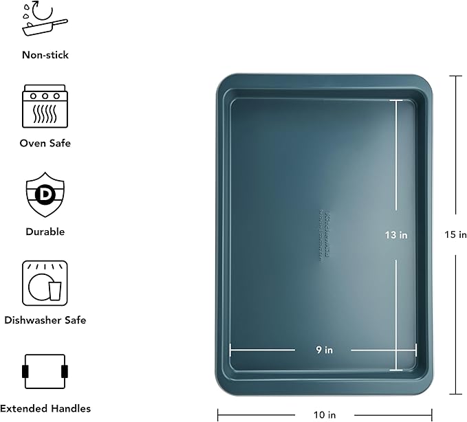 KitchenAid Nonstick Swiss Engineered Aluminized Steel Baking Sheet, Dishwasher Safe, Agave, 9x13 Inch