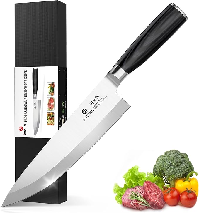 imarku Chef Knife 8-Inch Pro Japanese Kitchen Knife High-Carbon Stainless Steel Paring Knife Ergonomic Handle Rasor Sharp Single-Bevel Edge Birthday Gift for Women and Men