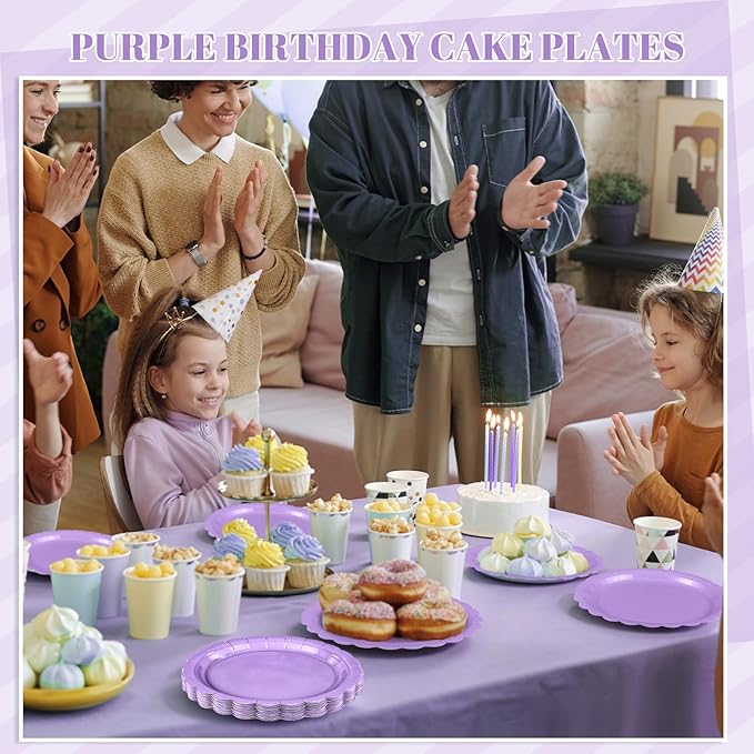 30 Pcs Lavender Plates 9 Inch Disposable Scalloped Easter Plates Light Purple Birthday Plate Cute Dessert Party Plate for Easter, Wedding, Bridal Shower, Girls Birthday
