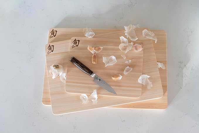 Shun Cutlery Hinoki 3 Piece Cutting Board Set, Small, Medium and Large Boards, Wooden Japanese Chopping Board for Kitchen, Medium-Soft Wood Preserves Knife Edges, Forest Stewardship Council Certified