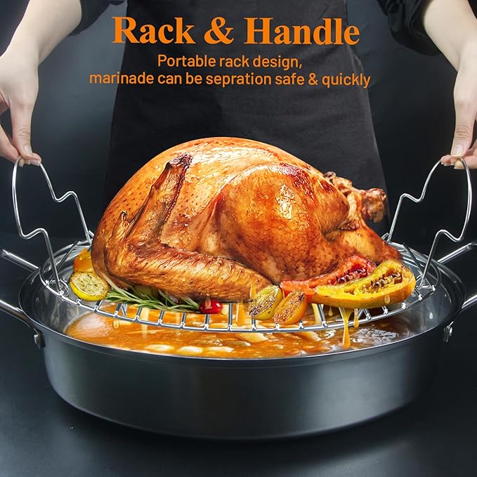 16.5inch Oval Roasting Rack for Oven, Thanksgiving Christmas Gifts for Mom Men Wife Cooking Home Chefs, Stainless Steel Cooling Rack with Handle, Wire Rack for Cooking, Grilling, Drying