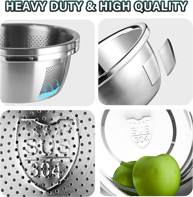 304 Stainless Steel Colander 4QT Microporous Colander & Large Bowl for Kitchen,Rice Strainer with Salad Mixing Bowl for Pasta Straining,Fruit Washing,Vegetable Draining,Food Mixing(2PCs)