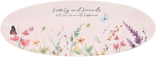Pavilion Gift Company - Family and Friends Ceramic Tray, Serving Platter, Oval Food Tray, Watercolor Floral/Garden Design, 1 Count, 12 x 4.5 x 1-inch, Multicolor
