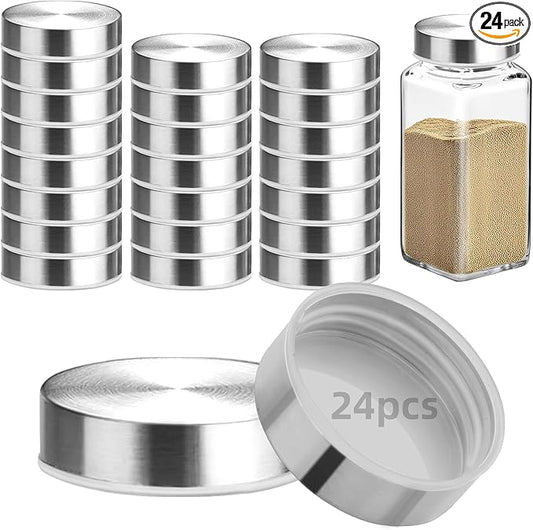 24Pcs 304 Stainless steel Jar Lids for 4 oz and 6 oz Square Spice Jars Reusable Can Airtight Spice Storage Canning Lids for Nice Sealing Kitchen (24)