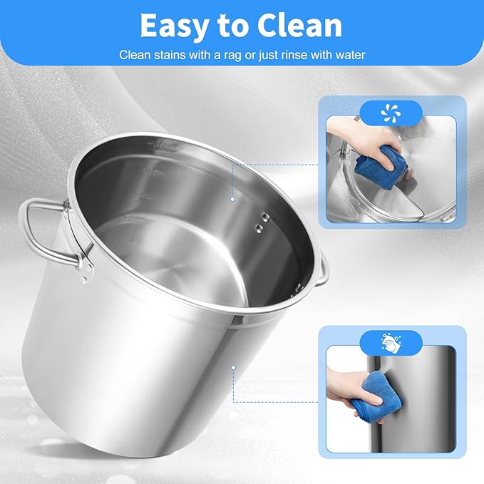 30 Quart 35L Commercial Grade Stockpot 201 Stainless Steel Stockpot Heavy-Duty Canning Pot Soup Pot Induction Pot with Lid and Riveted Handles for Soup Seafood Stock Canning Silver