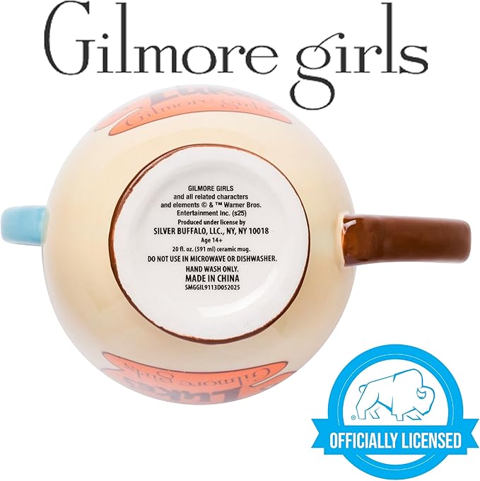 Silver Buffalo Gilmore Girls Stars Hollow Destination Locations: Luke’s Diner, Doose’s Market, and Dragonfly Inn Ceramic 3D Sculpted Stacked Teacup Mug, 20 Ounces