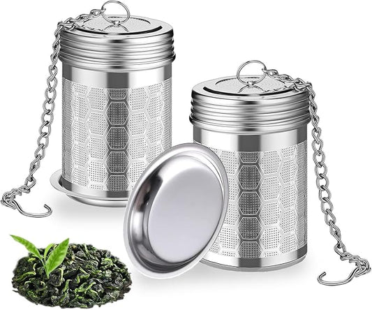 2 Pack Stainless Steel Tea Infusers, Extra Fine Mesh Strainers with Drip Trays, Brew Loose Tea