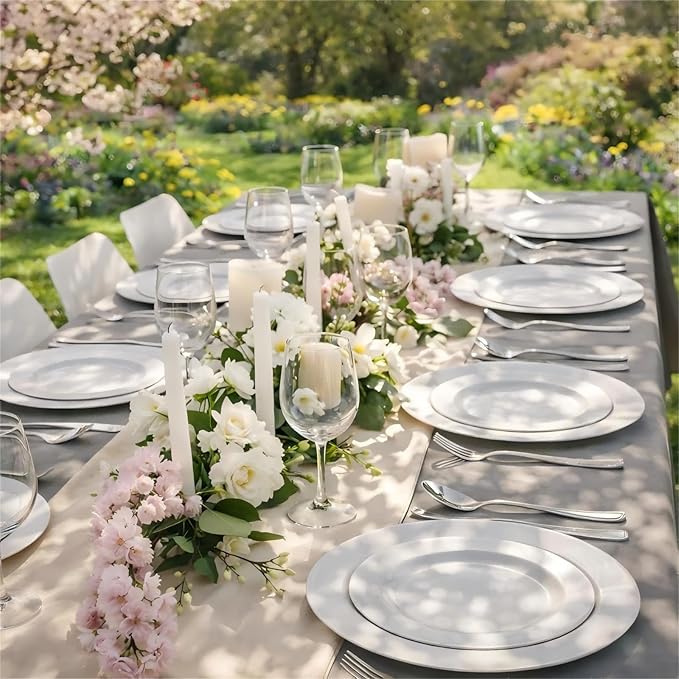 FLOWERCAT 60PCS White Plastic Plates - Heavy Duty White Disposable Plates for Easter Party/Wedding -serve for 30 guests Include 30PCS 10.25" & 30PCS 7.5" Plates for Party