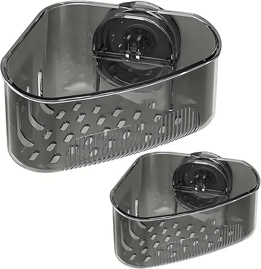 2PCS Sink Organizer Rack for Kitchen for Sponges, Scrubbers, Sink Corner Drain Box,with Adhesive Suction Cup Mount(Black)