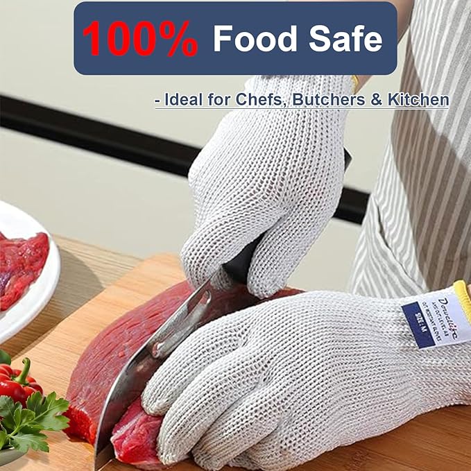 Dowellife Level 8 Reinforced Cut Resistant Gloves Food Grade, Mandoline Protective Gloves, Knife Safety Gloves for Meat Cutting, Oyster Shucking, Fish Fillet, Kitchen Slicing and Wood Carving(Medium)