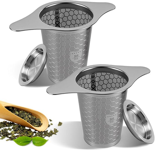 2 Packs 316 Stainless Steel Tea Infuser Extra Fine Mesh Strainer With Wide Rim Handles for Hanging on Teapots or Cups to Steep Loose Leaf Tea and Coffee