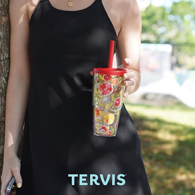 Tervis Home of the Free Because of the Brave Made in USA Double Walled Insulated Tumbler Travel Cup Keeps Drinks Cold & Hot, 24oz with Straw Lid, Classic