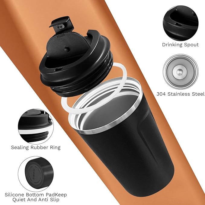 Travel coffee mugs leak-proof, reusable coffee cups with lids, stainless steel vacuum insulated coffee tumblers, thermal insulation cups for men & women keep drinks hot & cold(2nd-Black, 12OZ)