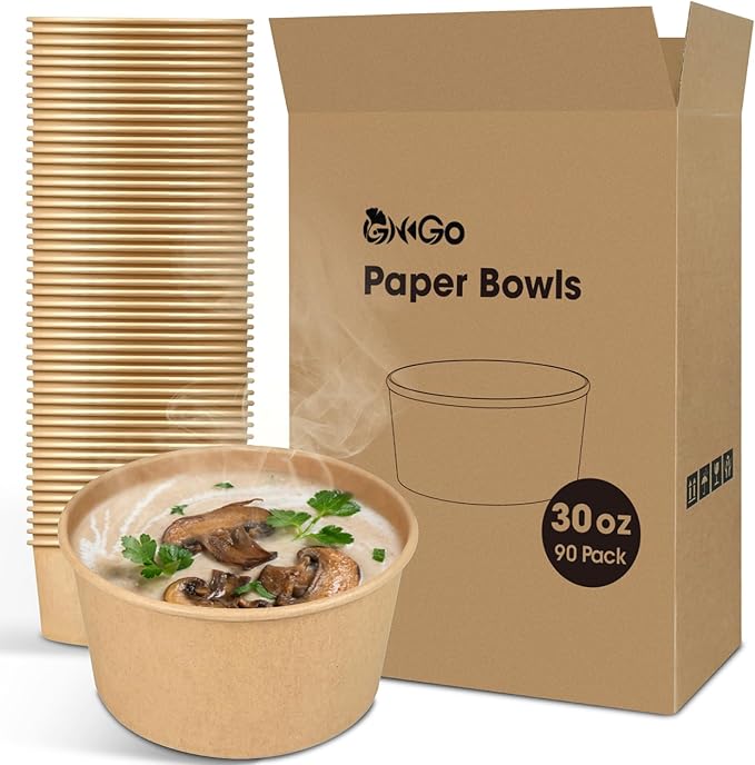 Ginkgo 90 Count 30 oz Extra Large Paper Bowls Leak Proof Disposable Hot Soup Bowls Bulk Large Salads Bowls, Heavy Duty Paper Bowls for Ice Cream, Hot Soup, Salad, Dessert, Cereals, Food