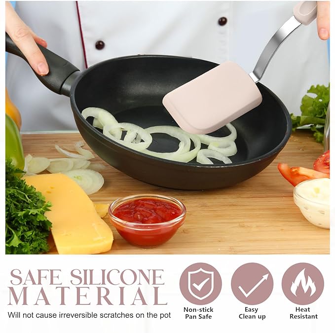 Small Silicone Spatula Mini Silicone Cookie Spatula Heat Resistant Flexible Small Turner for Kitchen Use Nonstick Cookware No Scratch Flipper for Egg Pancake (Khaki)