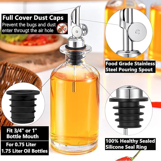 12 Pack Olive Oil Pour Spout with Adapters, Oil Pourer for Olive Oil Dispenser Bottle, Easily Turn Your Bottles into Dispensers for Liquor, Vinegar, Oils, Syrup, Liquor Bottle Pourers, Rose Gold