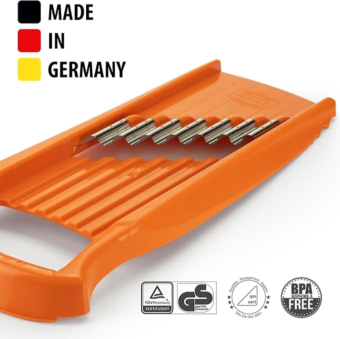 Börner by Reston Lloyd Wave-Waffle XXL Power Line • Crinkle Cut/Spirelli Vegetable Slicer • Slicer for Wave Waffle Cut Vegetables • Wavy French Fries • Made in Germany, Orange