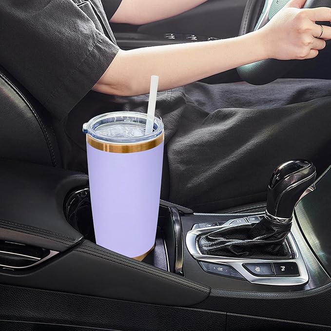 20 oz Tumbler Bulk Stainless Steel Tumblers with Lids and Straws, Double Wall Vacuum Insulated Travel Coffee Mug for Laser Engrave, Powder Coated Cups for Hot and Cold Drinks (Lilac,1 pack)