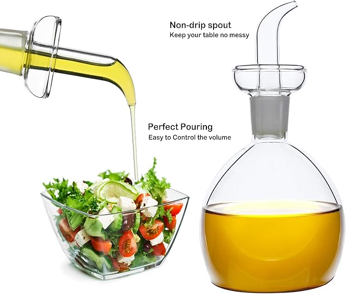 HAIZEEN 18 oz / 540 ml Glass All-Purpose Cruet, Glass Oil Decanter and Cruet (Spherical-18 oz)