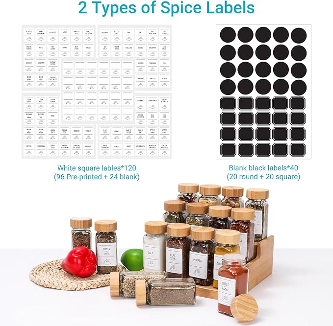 4 oz Glass Spice Jars with Bamboo Lids,16 Pack Spice Containers with Labels and Shaker Lids,120ml Seasoning Containers Empty Spice Jars for Kitchen Storage