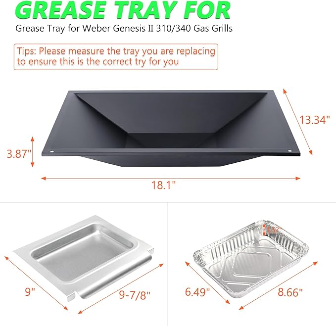 Genesis II Grease Tray with Catch Pan for Weber Genesis II 300 Series Grill (2017 and Newer), Genesis II E-310 II E315 Drip Pan Replace Weber 66036 Genesis 2 Grease Tray, 18.1" L x 13.34" W x 3.87" H