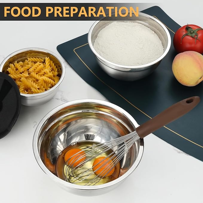 5 Piece Mixing Bowl Set - Mixing Bowls with Lid, Stainless Steel Mixing Bowls for Baking, Size 1.5, 2.1, 3.5, 4, 4.5QT, Baking Bowl for Food Preparation, Mixing and Serving Foods