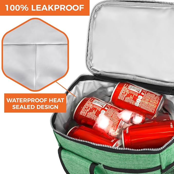 opux Insulated Lunch Bag for Men Women, Leakproof Heather Green Lunch Box for Work, Portable Soft Lunch Cooler Bag with Shoulder Strap, Adult Lunchbox Lunch Pail for Kid Boy Girl School, 18 Can/10L
