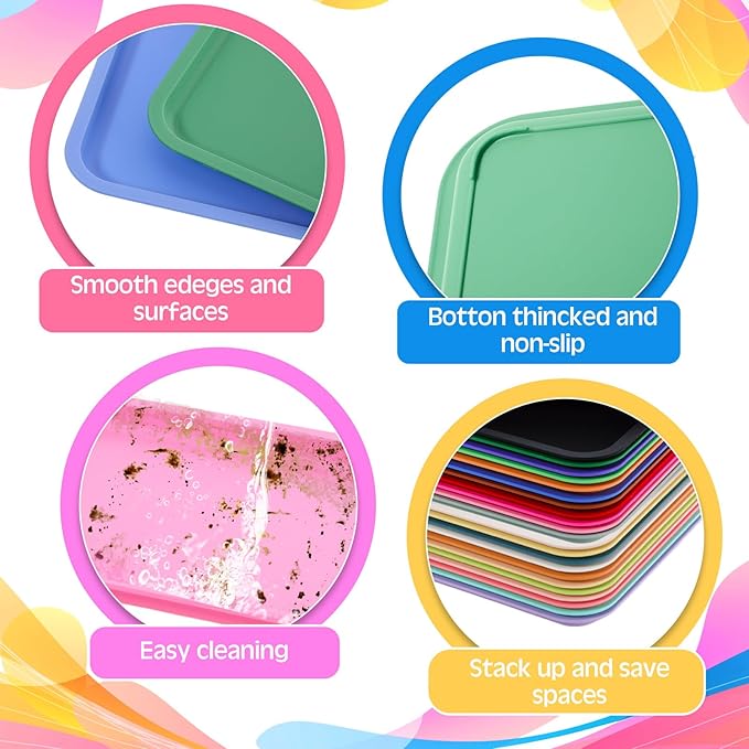 Mumufy 24 Pcs Plastic Fast Food Trays Bulk Colorful Restaurant Serving Trays Cafeteria Rectangular Plastic Serving Platter Grill for Kitchen Restaurant Coffee (Retro Color)