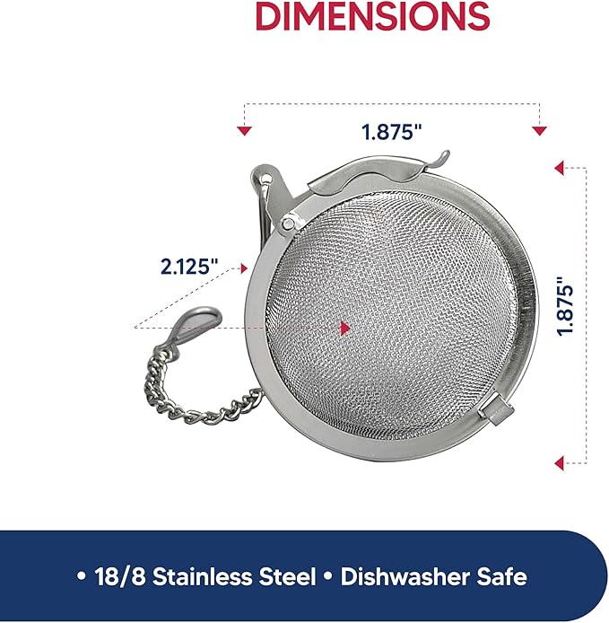 HIC Kitchen Mesh Ball Tea Infusers, 18/8 Stainless Steel Mesh For Loose Leaf Tea and Mulling Spices, Set of 2, 2-Inch
