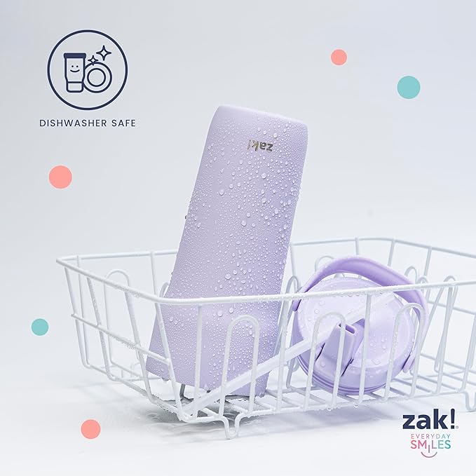 Zak Designs Sutton Travel Tumbler for On the Go, 30oz Stainless Steel with Vacuum Insulation, Straw Spout, Carry Handle for Cold Drinks (Smoky Lilac Purple)