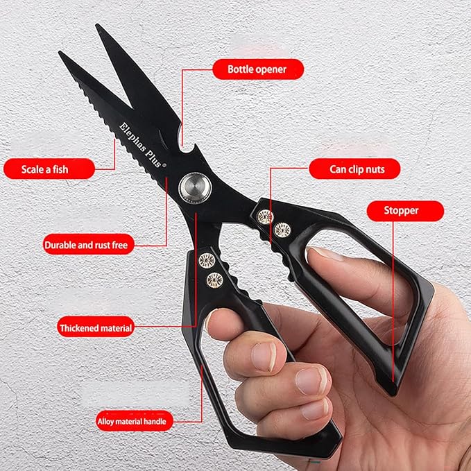 Multi-Purpose Rust Proof Kitchen Shears,Meat Scissors,Dishwasher Safe,Can be Used to Cut Vegetables, Chicken, Steak,Scrape Fish Scales, and Open Bottle Caps, etc(Red)
