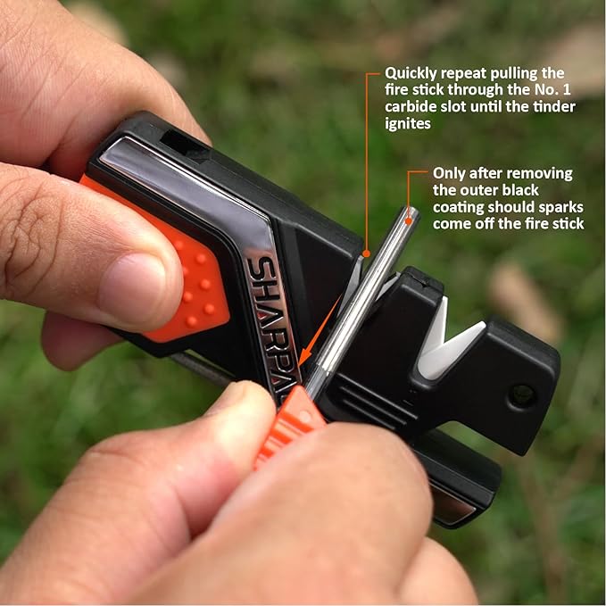 SHARPAL 101N 6-in-1 Pocket Knife Sharpener & Survival Tool – Diamond Sharpening Rod, Fire Starter Ferro Rod, Whistle – Sharpens Straight & Serrated Blades, Repairs & Hones Knives