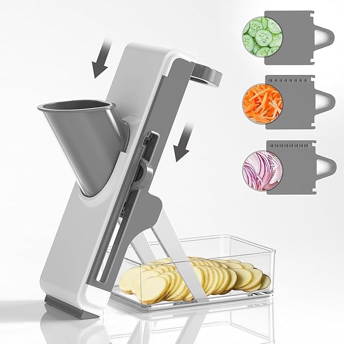 Eletronova Safe Mandoline Slicer for Kitchen, Vegetable Slicer for Kitchen，Kitchen Food Slicer, French Fry Cutter Julienne Dicer for Vegetables Grey (White & Green) (Grey)