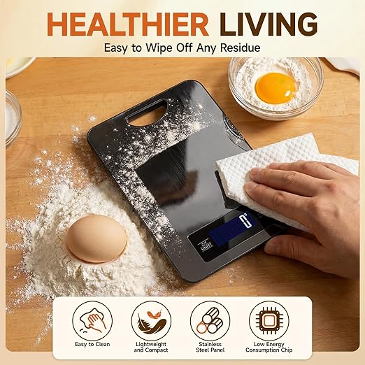 Digital Kitchen Scale & Food Weight Scale with Hang Loop, 11lb Baking Scale for Home and Kitchen, Precise Scales with Grams and Ounces, Stainless Steel (Black)