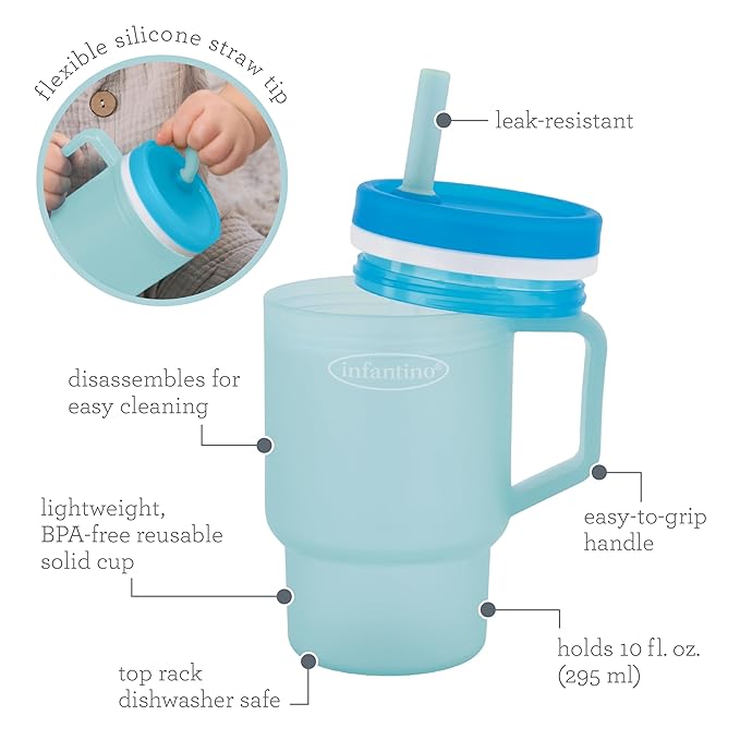 Infantino My 1st Tumbler, Durable Plastic Sippy Cup with Silicone Leak-Resistant Straw & Handle, for On-the-Go, BPA-Free Transition Cup, Moody Blue