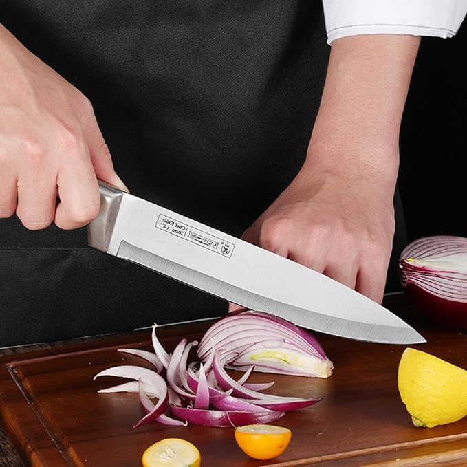 Purple Professional 9-Piece Kitchen Knife Set with Acrylic Block - Non Stick Sharp Stainless Steel Chef Knives with Sharpener