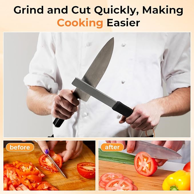 Frienda Diamond Sharpening 121n Dual-grit Knife Sharpener Stone Tool Lawn Mower Blade Sharpener File Garden Tool 325/1200 Grit Handheld Double with Angle Guide for Kitchen Axe Machete Chisel Drill