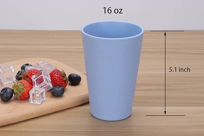 LuckyZone Wheat Straw Unbreakable Cup | 16 oz Reusable Water Drinking Glasses Sets of 5 | Lightweight Tumbler for Kitchen Outdoor | Dishwasher Safe, BPA Free and Eco friendly (16 oz, 5 Color_A)