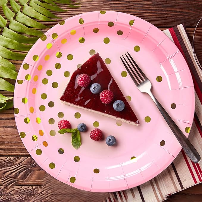 Pink and Gold Party Supplies, Pink Paper Dessert Plates (50-Count)