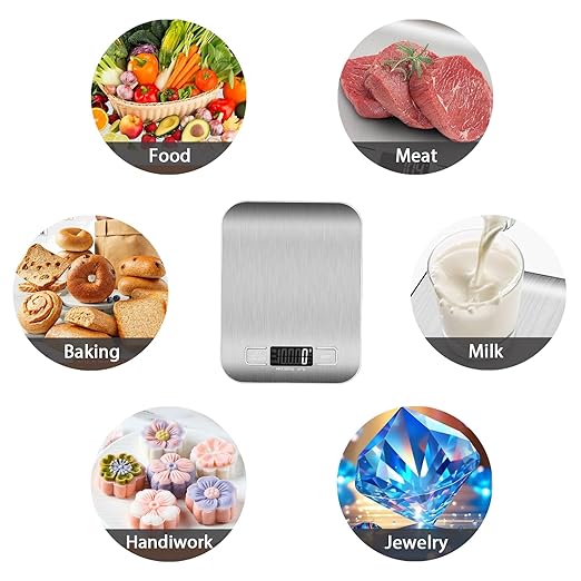Food Scale, 11lb Digital Kitchen Scale Weight Grams and oz for Baking Cooking, Stainless Steel and Tempered Glass Waterproof Body, 1g/0.1oz Precise Graduation